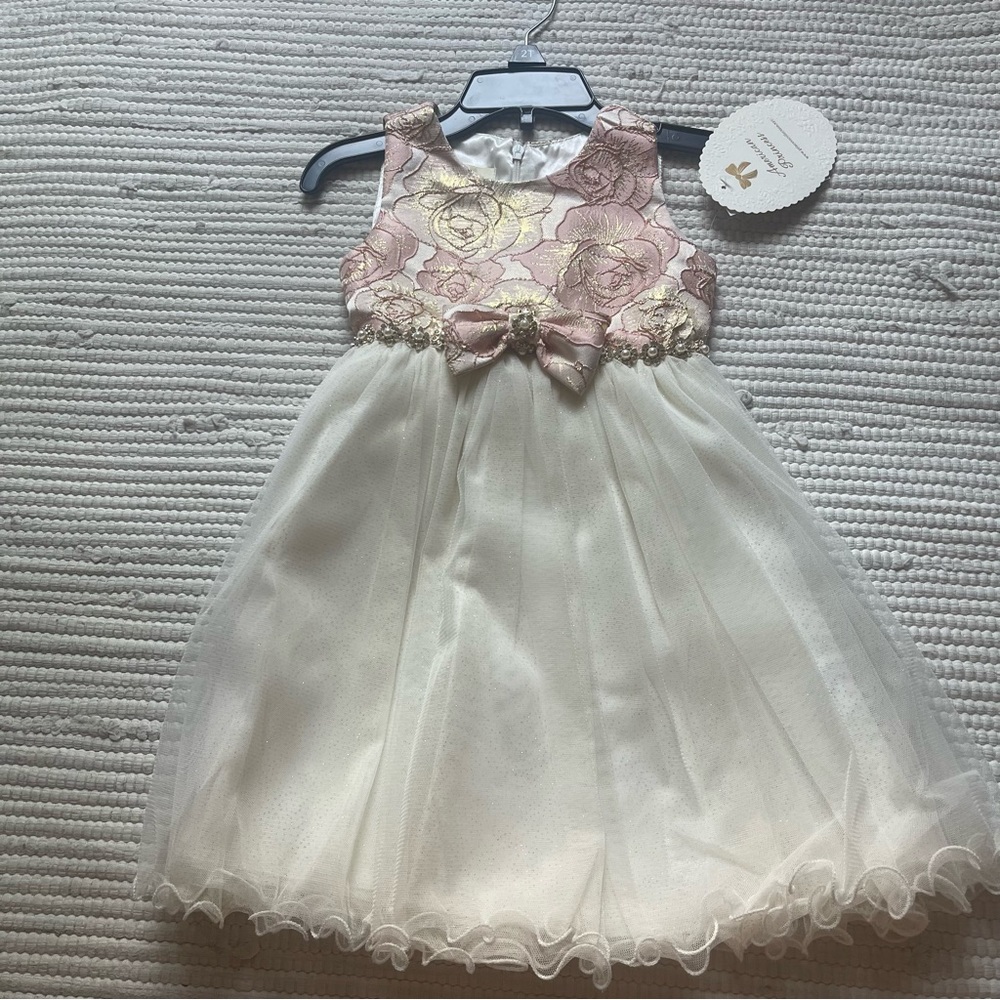 NWT Gold & Pink 2T Formal Little Girls Dress Rose w Tulle